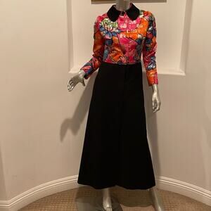 Vintage 1970's James Galanos Amelia Gray Maxi Dress Psychedelic & Black Print